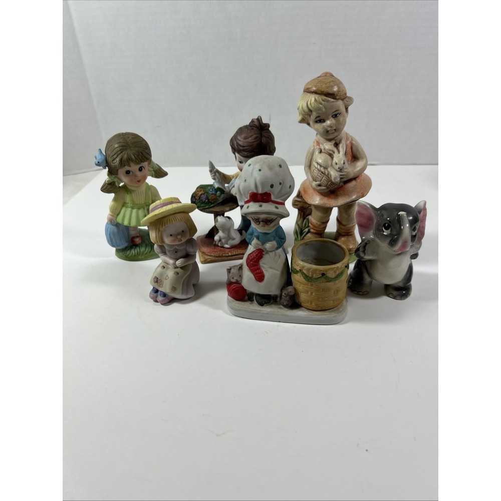 Lot 6 Vintage Figurines Boy Girl Elephant Puppy
